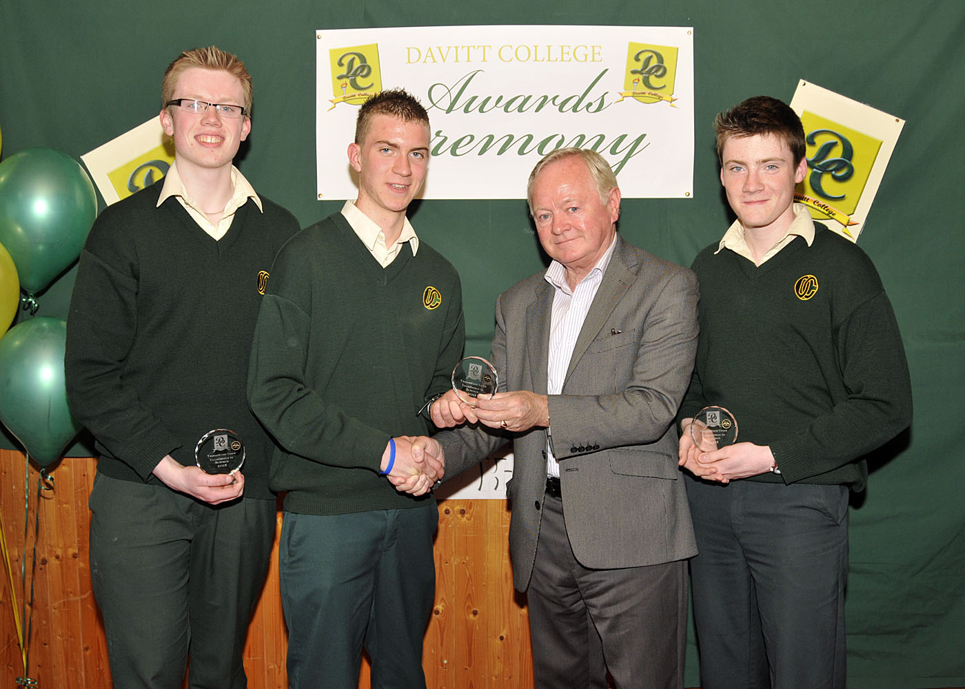 Davitt College Transition Year awards, Jim Higgins MEP presenting Jack McEllin, Sean Murphy and Conor Reilly with young scientists award.  Photo © Ken Wright Photography 2013.