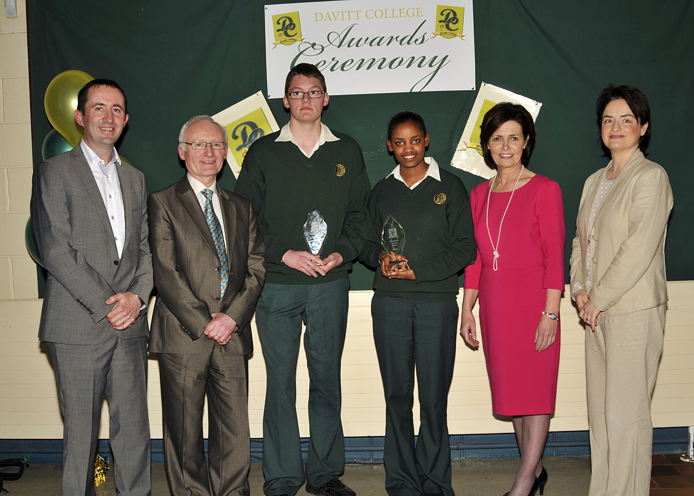 Davitt College awards 2013, l-r; Ger Munnelly, teacher, Ger King, vice principal, Noel Conlon & Harregewaren Tilahun (students of the year) Bernie Rowland, principal and Maria Carey, teacher. Photo © Ken Wright Photography 2013.