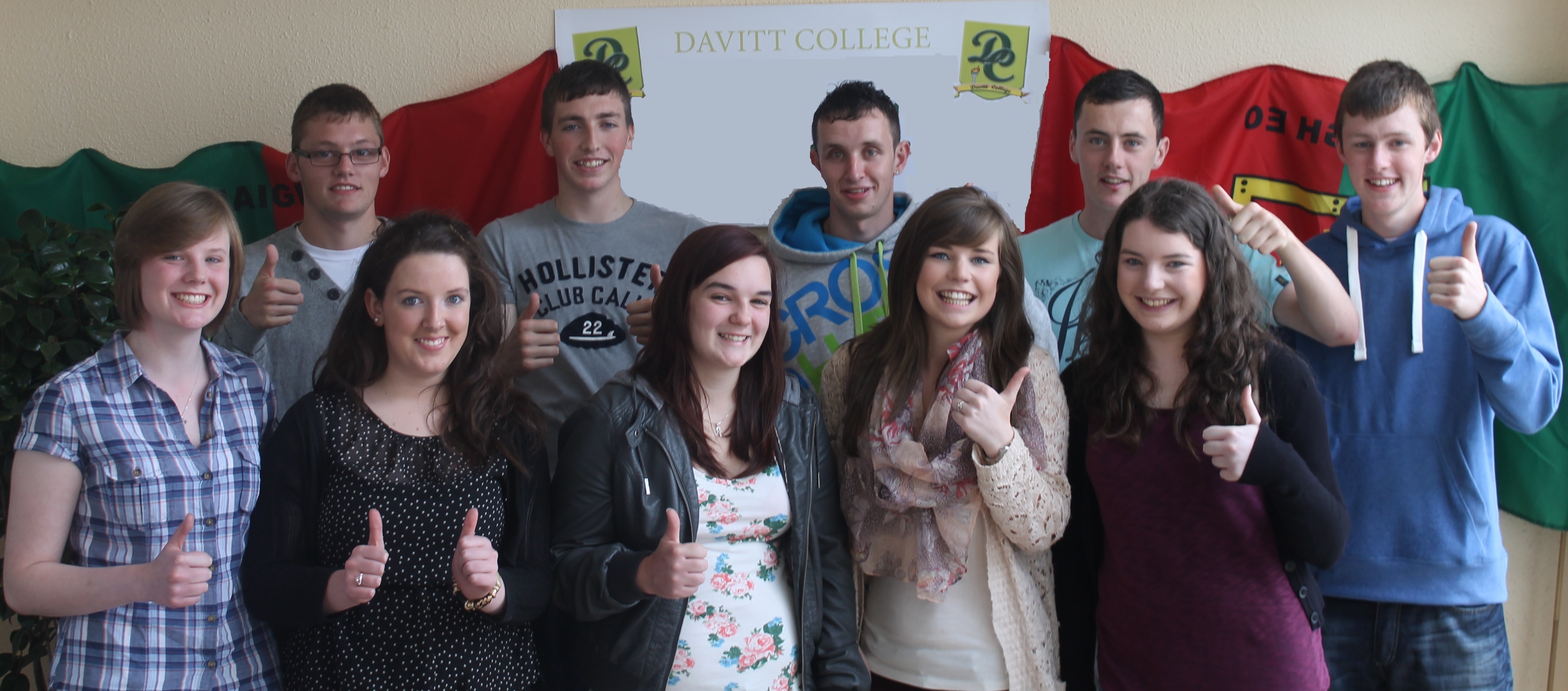 Leaving Certificate students of 2013 at Davitt College, Castlebar. Pictured (from Left) Hannah McEllin (B. Sc. in General Nursing), Noel Conlon (B. Sc. in Mathematical Science, NUIG), Rachel Farragher (B. Sc. in Environmental Science, NUIG), Robbie Fadden (B. A. in Accounting & Finance, DCU), Sarah Roache (B. Sc. in General Science, Trinity College Dublin), Darren Flannery (B. Sc. in Athletic Therapy & Training, DCU), Hazel Lawless (B. Ed. Home Economics with Biology, St. Angela’s College, Sligo), Diarmuid O’Connor (B. Sc. in Sports Science, DCU), Hannah Mulchrone (B. Education - Primary Teaching, St. Patrick’s College, Dublin) and William Conlon (B. Sc. in Agricultural Science, UCD) –Missing from photo; Aiman Elhilali (B. Sc. Pharmaceutical Science, DCU) and Eadaoin Donnelly-White (B. A. with Human Rights, NUIG)