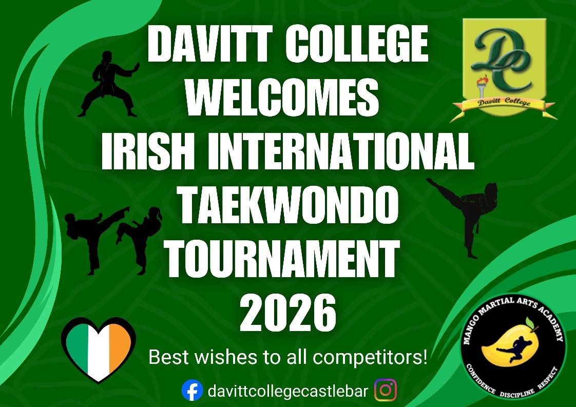 Davitt College Welcomes the Irish International Taekwondo Tournament 2026!