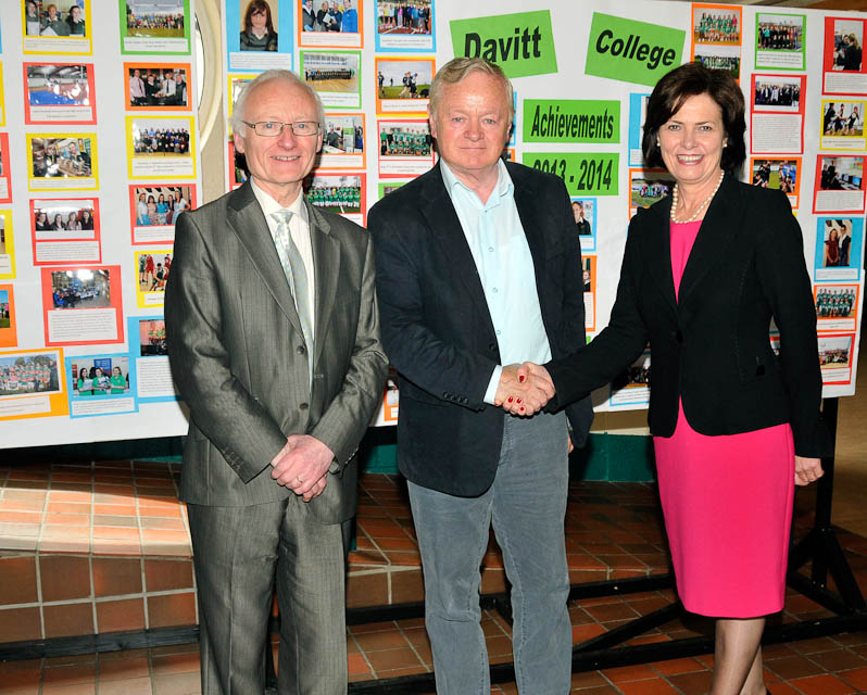 Davitt College Transition Year awards 2014, Bernie Rowland, Principal and Ger King Vice Principal welcoming Jim Higgins MEP to the school.  Photo © Ken Wright Photography 2014.