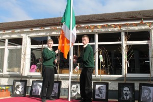 The National Flag of Ireland is raised by Fifth Year students Michael Graven and Eoin O’Doherty