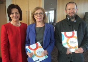 Ms. Bernie Rowland, Principal Davitt College Castlebar, Minister for Education, Jan O'Sullivan, T.D. and Mr. Frank Kelleher, Teacher of Politics and Society, Davitt College, at the launch of the new subject in Limerick.