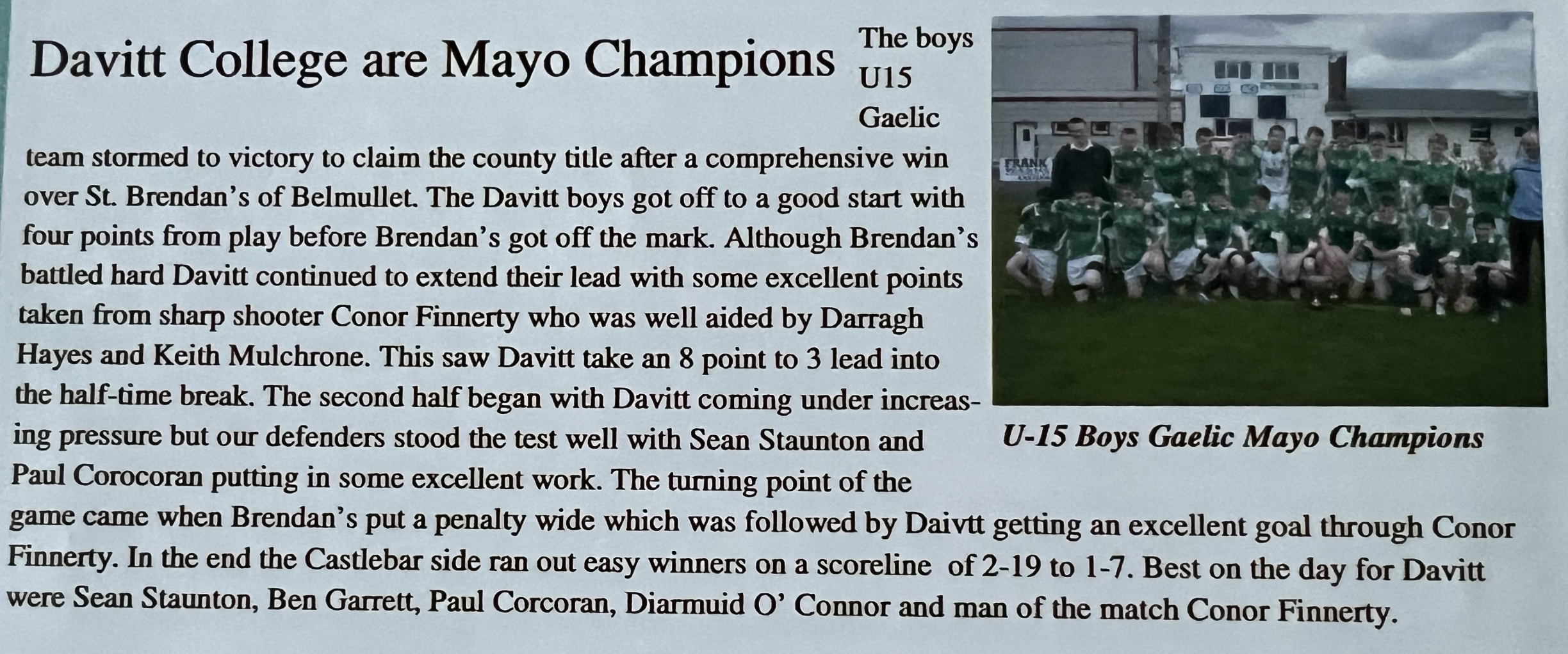U15 Boys Mayo Champions
