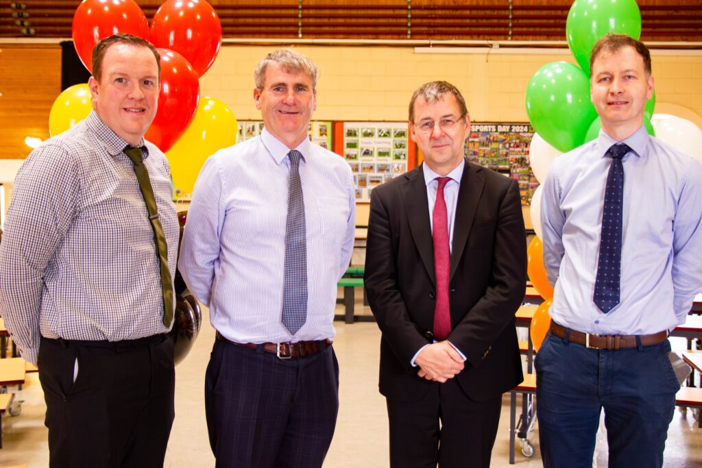 Ambassador David Gill with Principal Conor O'Reilly and Deputy Principals William Rowan and John Bones